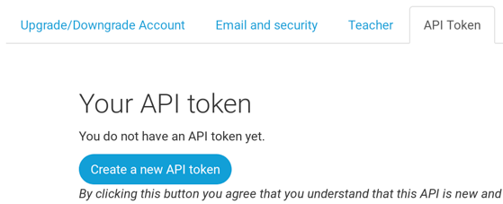 Hesaplar sayfasındaki API token sekmesi